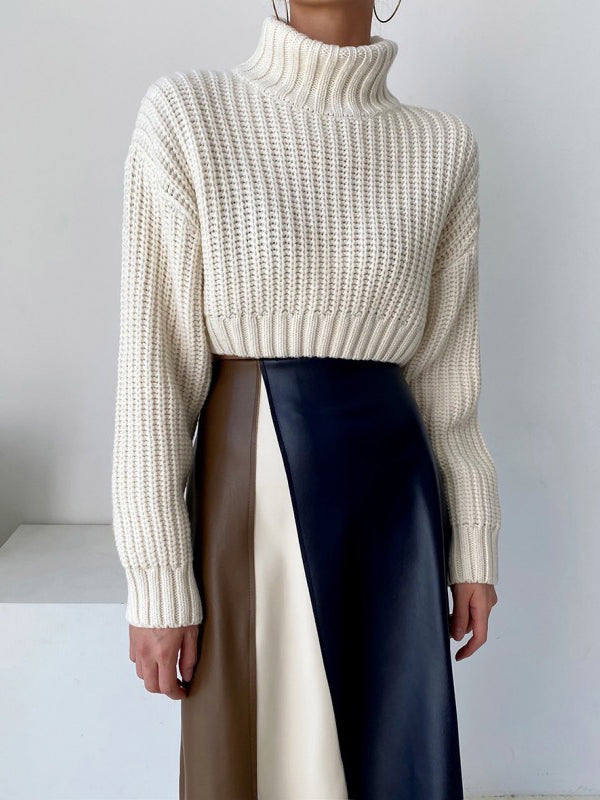 A-Line High Waisted Asymmetric Contrast Color Split-Front Skirts Bottoms