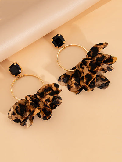 Geometric Leopard Three-Dimensional Flower Drop Earrings