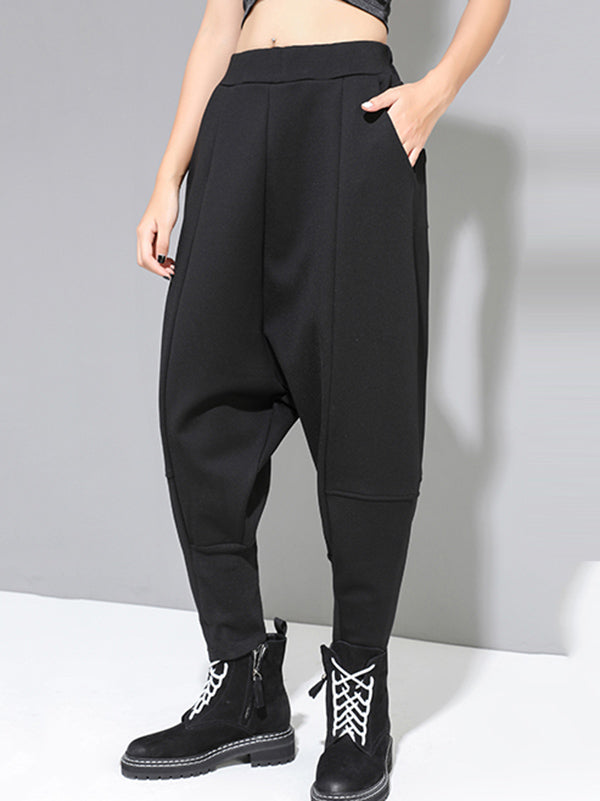 Stylish Black Velvet Split-Joint Harem Pants
