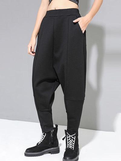 Stylish Black Velvet Split-Joint Harem Pants