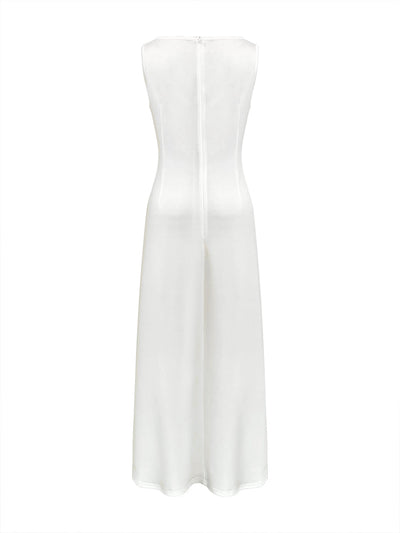 Sleeveless Gauze Pleated Solid Color Split-Joint Round-Neck Evening Dresses Maxi Dresses