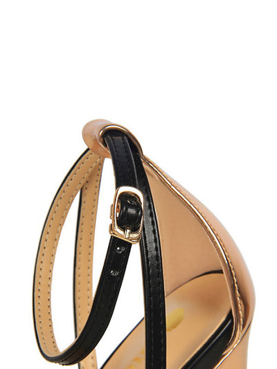 Belt Buckle Open Toe Shiny Split-Joint Pumps Sandals Sandals