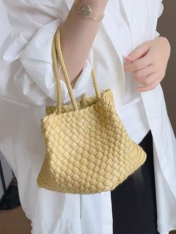 Solid Color Split-Joint Woven Bags Handbags