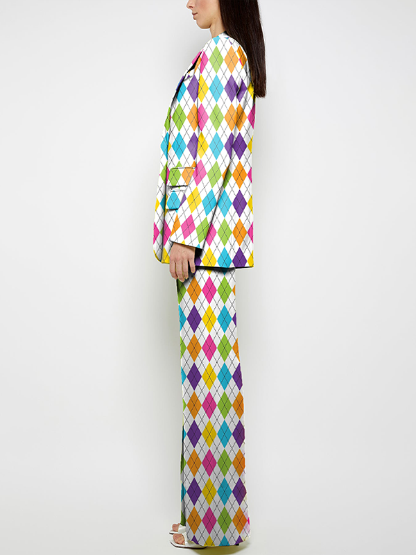 Long Sleeves Loose Buttoned Pockets Printed Shoulder Pad Notched Collar Blazer Jackets&Coats Outerwear