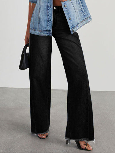High Waisted Wide Leg Split-Joint Tasseled Jean Pants Bottoms
