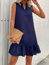 A-Line Loose Pleated Solid Color Split-Joint V-Neck Mini Dresses