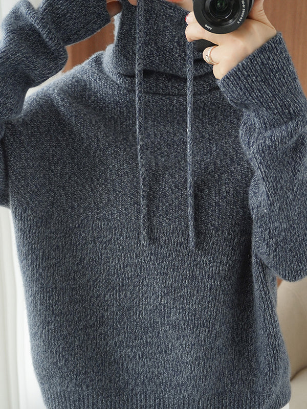 Casual Loose 3 Colors Hooded Long Sleeves Sweater Top