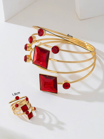 Irregularity Geometric Rhine Stones Shiny Bracelet Accessories Rings Accessories Sets