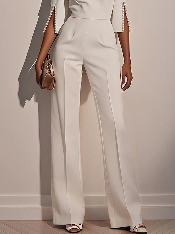 Loose Solid Color Split-Joint Round-Neck Jumpsuits