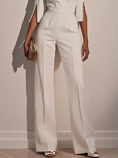 Loose Solid Color Split-Joint Round-Neck Jumpsuits