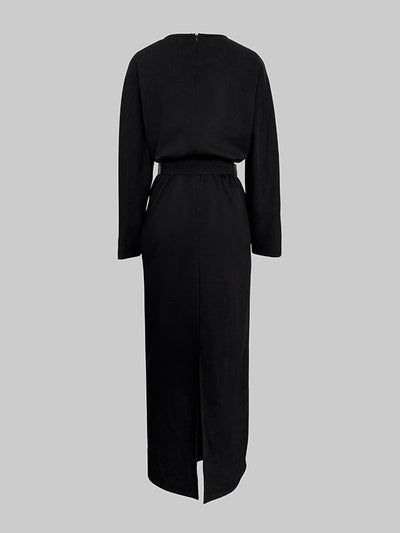 Half Sleeves Loose Rhine Stones Split-Joint Round-Neck Maxi Dresses