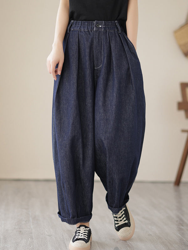 Vintage Loose Elastics Jean Pants Bottoms