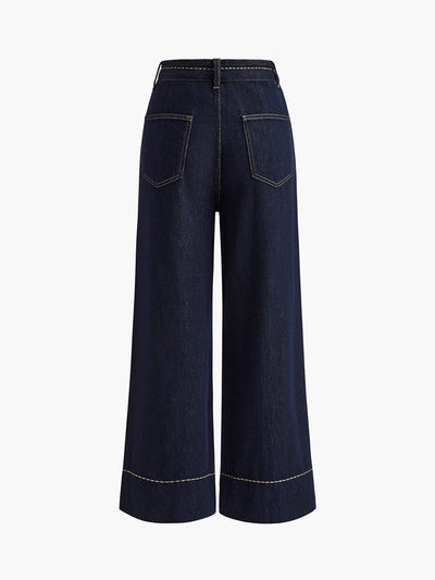 High Waisted Wide Leg Pockets Jean Pants Bottoms
