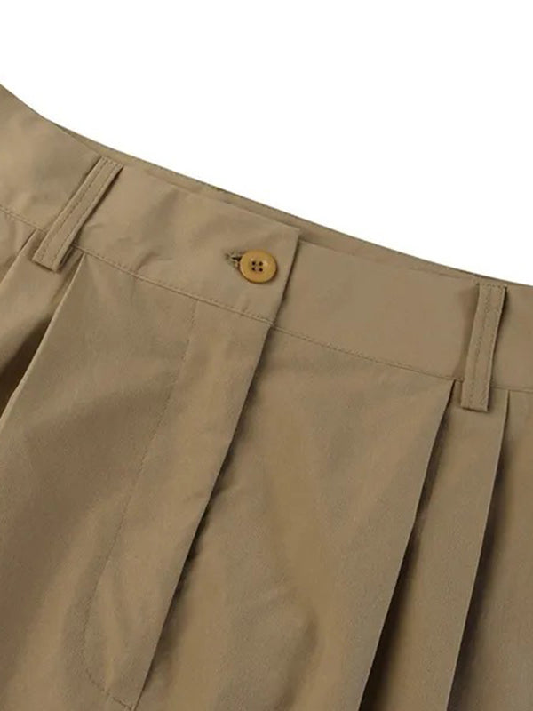 High Waisted Loose Pleated Solid Color Split-Joint Pants Trousers