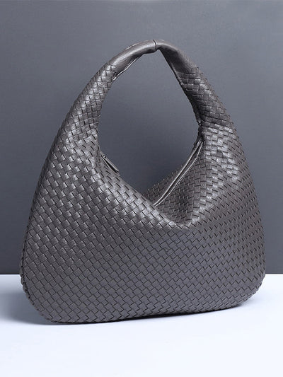 Geometric Solid Color Split-Joint Woven Zipper Bags Handbags