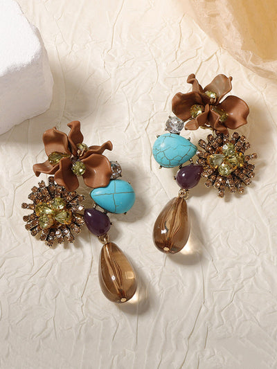 Flower Shape Geometric Water Drop Earrings Accessories
