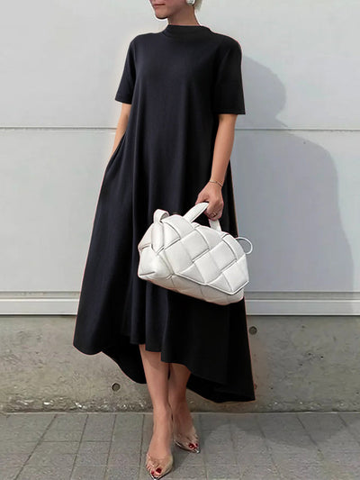 High-Low Short Sleeves Solid Color Maxi Dresses