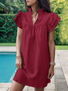 A-Line Loose Ruffled Solid Color Stand Collar Mini Dresses