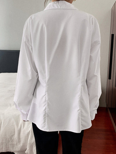 Long Sleeves Loose Buttoned Solid Color Lapel Blouses&Shirts Tops