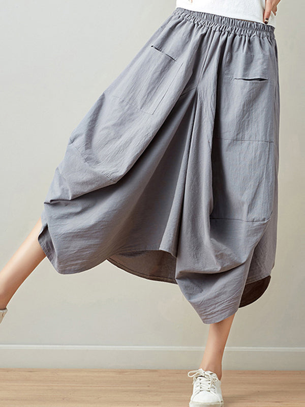 Artistic Retro Ramie Cotton 6 Colors Loose Irregular Elasticity Skirt