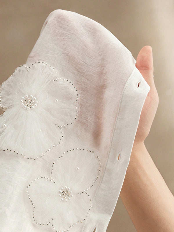 Long Sleeves Applique Split-Joint Lapel Blouses&Shirts Tops