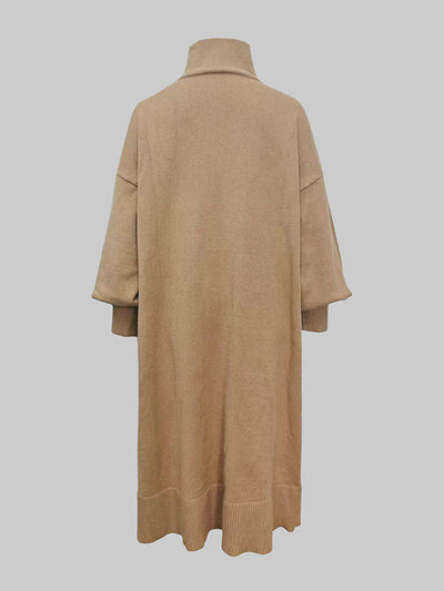 Long Sleeves Loose Solid Color High Neck Midi Dresses Sweater Dresses