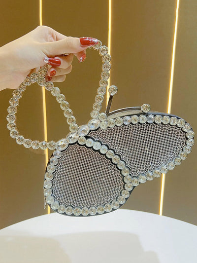 Irregularity Bow-Embellished Rhine Stones Shiny Zipper Evening Bags & Clutches Mini Bags