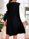 A-Line Long Sleeves Flower Print Split-Joint Round-Neck Midi Dresses