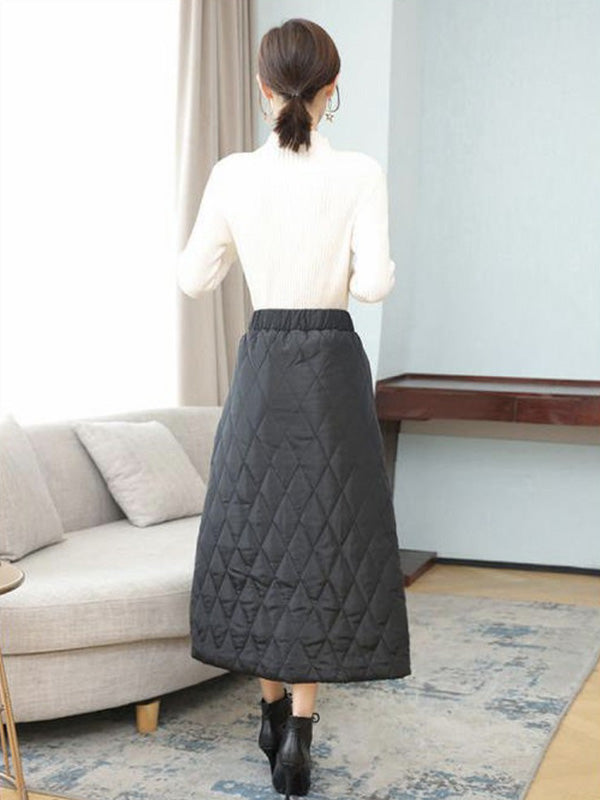 Vintage Loose Elasticity High-Waisted A-Line Padded Skirt Bottom