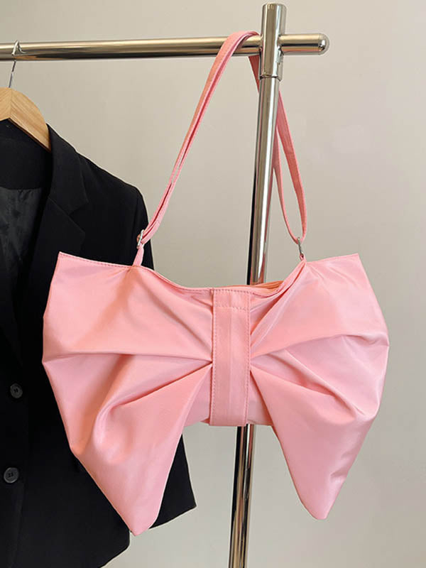 Bowknot Solid Color Zipper Shoulder Bags