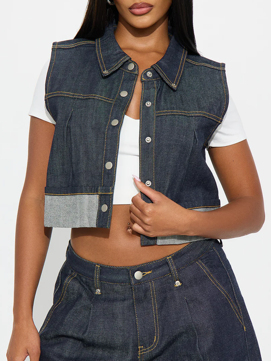 Loose Sleeveless Buttoned Pleated Split-Joint Lapel Vest Outerwear