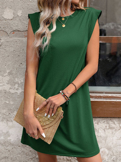 A-Line Loose Solid Color Split-Joint Round-Neck Mini Dresses