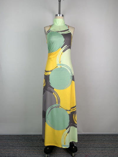 Skinny Sleeveless Printed High Neck Maxi Dresses