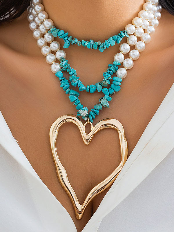 Beaded Contrast Color Heart Shape Dainty Necklace Necklaces Accessories