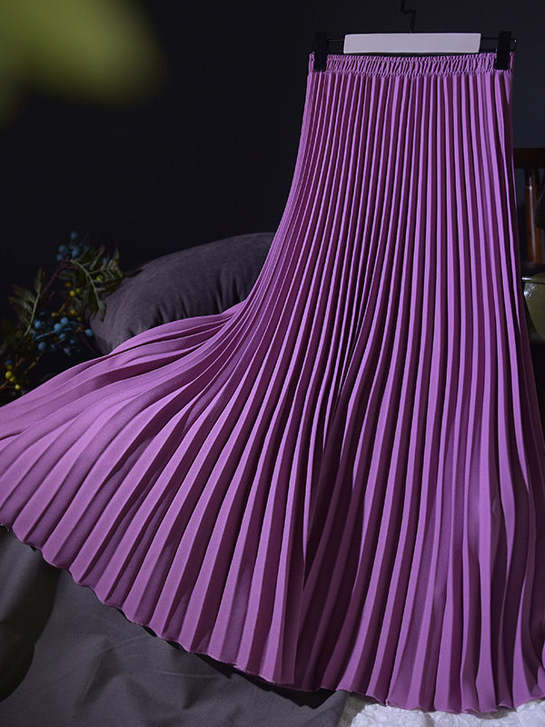 Stylish Pleated Solid Color Elastic Waist Skirts