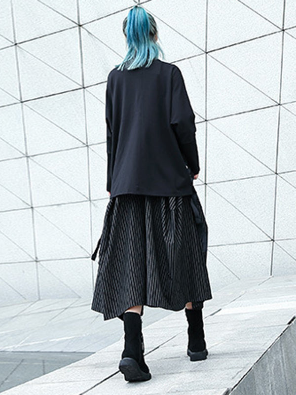 High Waisted Loose Elasticity Pockets Striped Culotte Pants