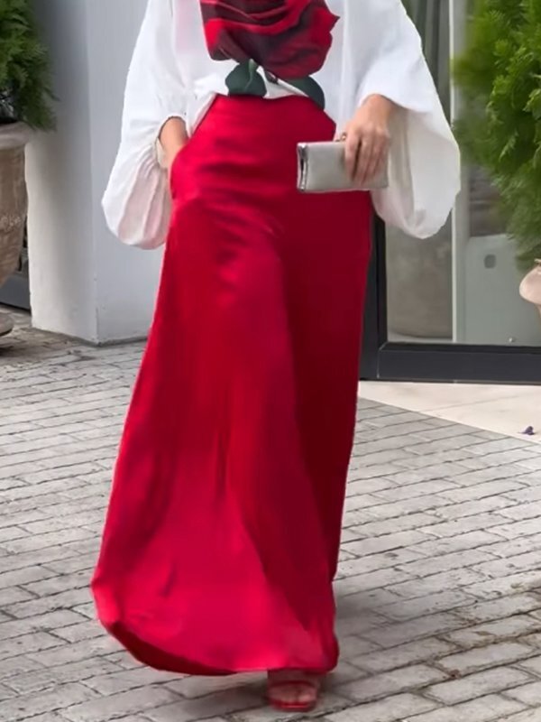 High Waisted Loose Pockets Solid Color Pants Trousers