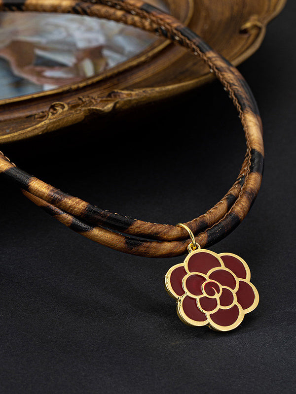 Double Layered Flower Shape Leopard Necklaces Accessories