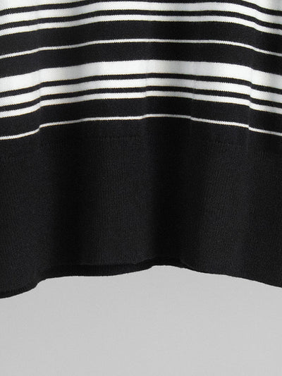 Long Sleeves Split-Joint Striped Lapel Sweater Tops