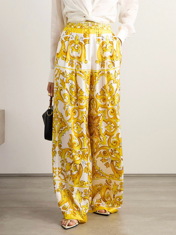 Loose Wide Leg Printed Casual Pants Bottoms Trousers