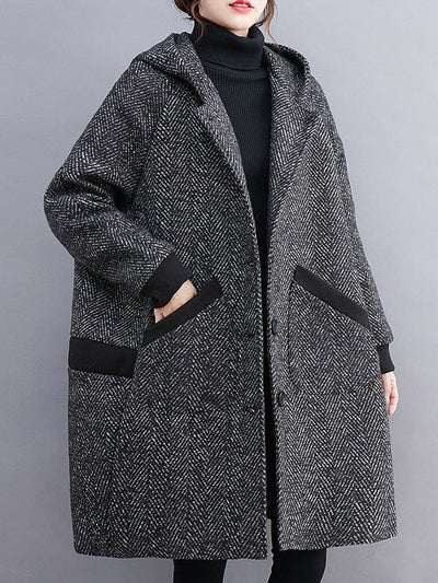 Original Creation Long Sleeves Loose Keep Warm Hooded Outerwear