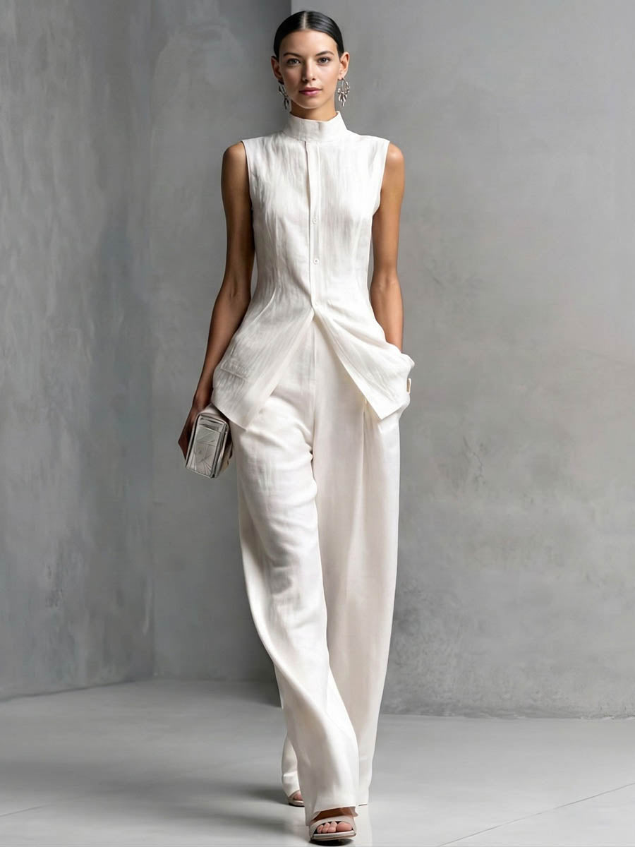 High Waisted Loose Pockets Solid Color Pants Trousers