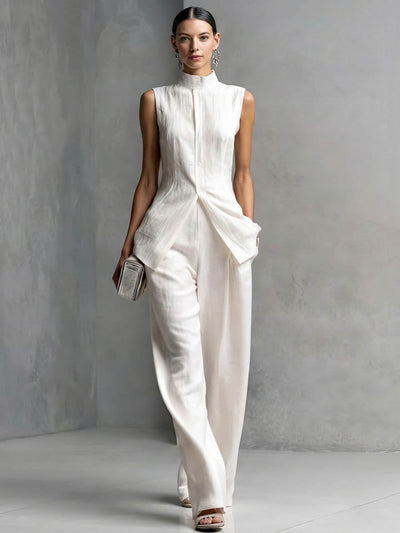 High Waisted Loose Pockets Solid Color Pants Trousers