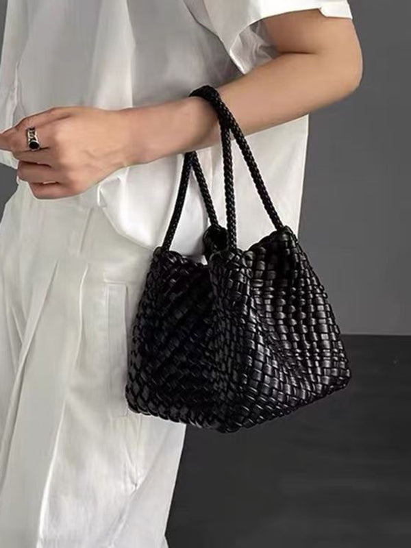 Solid Color Split-Joint Woven Bags Handbags
