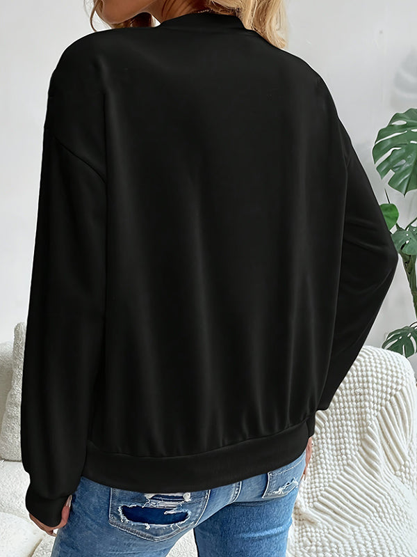 Long Sleeves Loose Bowknot Leopard Round-Neck Sweatshirt Tops