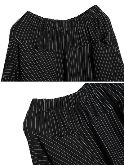 High Waisted Loose Elasticity Pockets Striped Culotte Pants