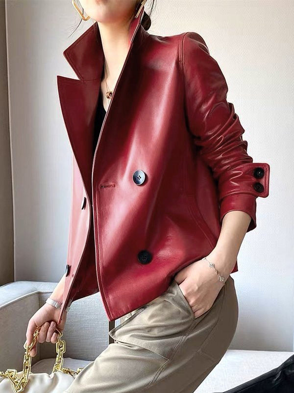 Long Sleeves Buttoned Solid Color Notched Collar Jackets&Coats Outerwear