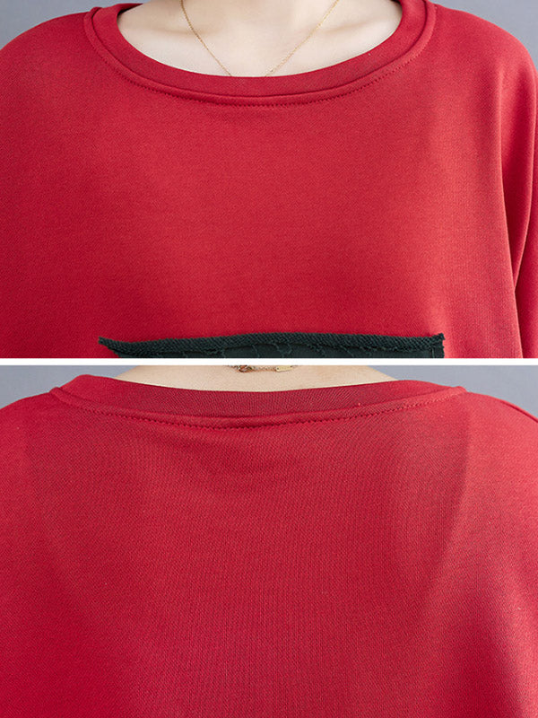 Artistic Retro Loose Triangle Applique Contrast Color Round-Neck Long Raglan Sleeves Sweatshirt