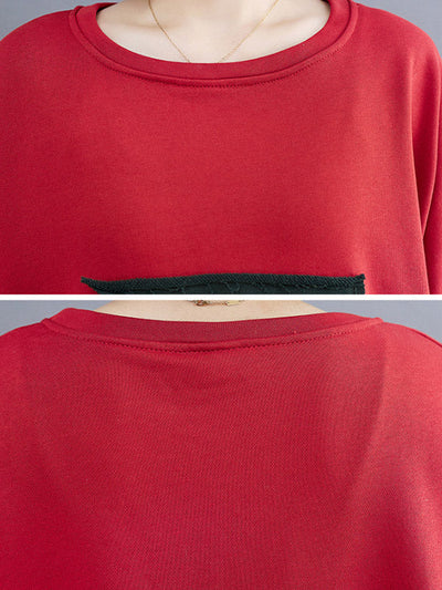 Artistic Retro Loose Triangle Applique Contrast Color Round-Neck Long Raglan Sleeves Sweatshirt