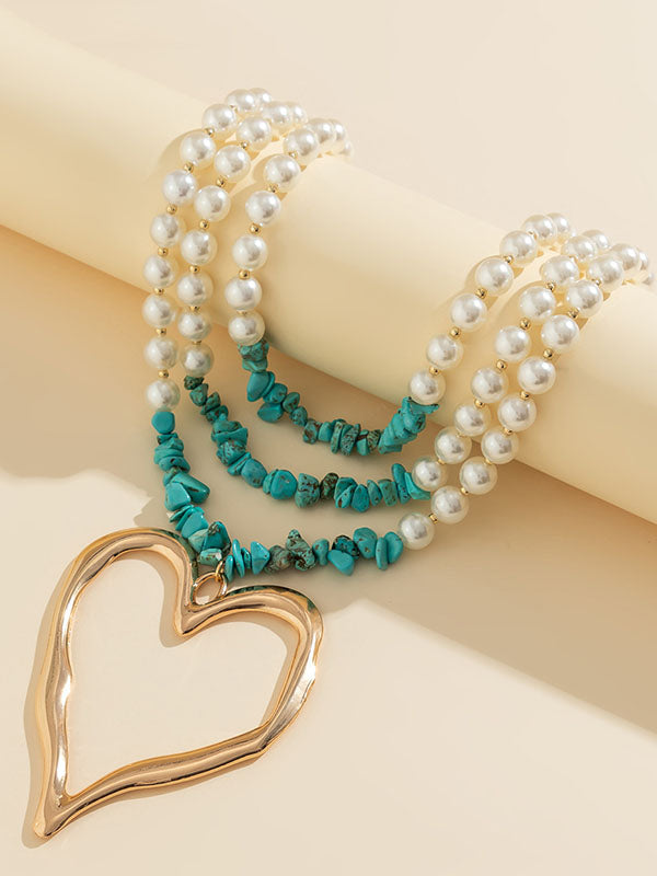 Beaded Contrast Color Heart Shape Dainty Necklace Necklaces Accessories